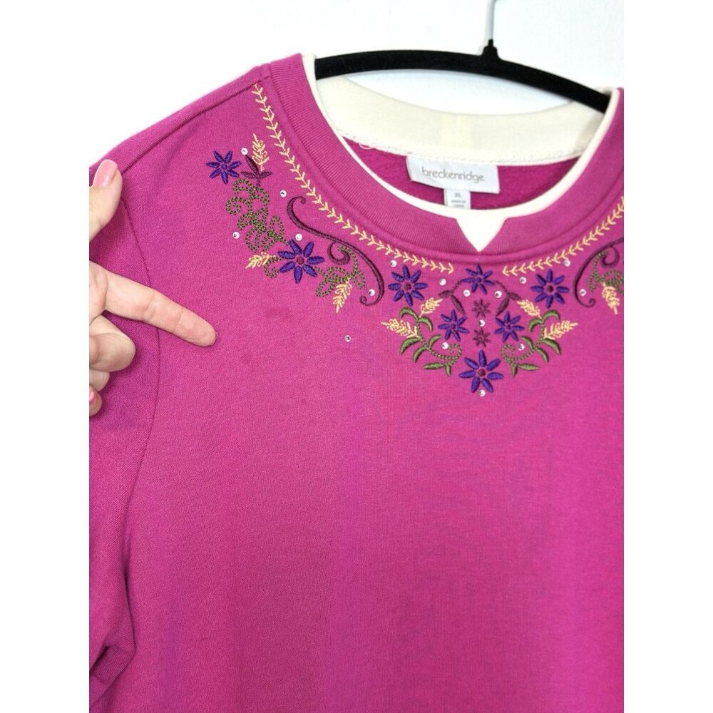 Vintage Breckenridge‎ Crew Neck Grandma Womens XL Pink Embroidered Grannycore - Picture 3 of 10